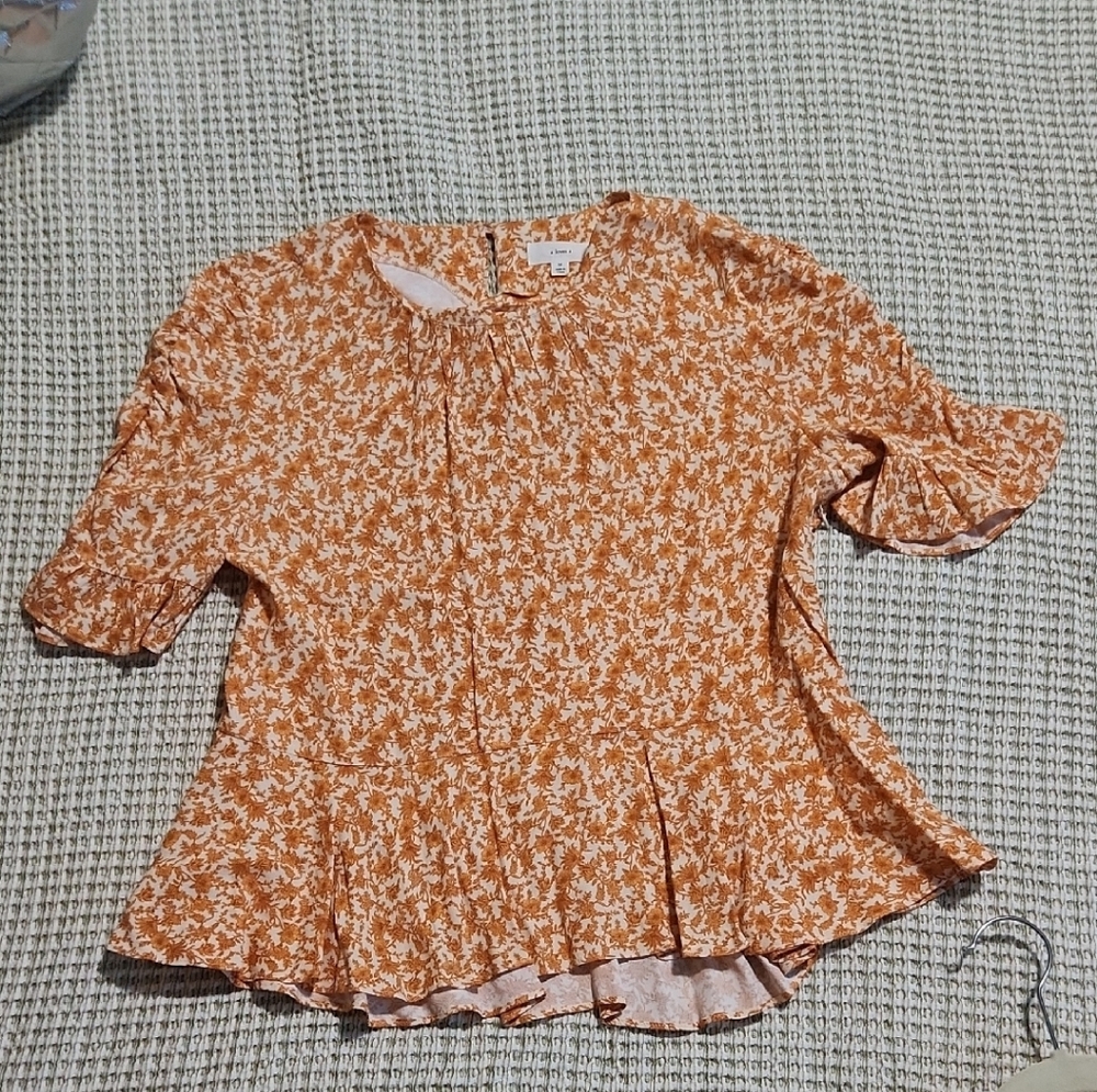 Floral Peplum Blouse in Rust Orange